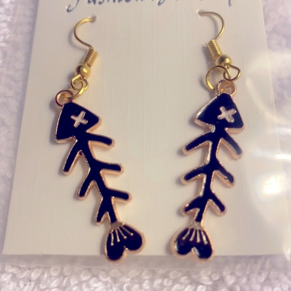 Black fish bone earrings